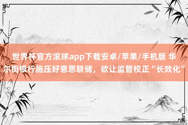 世界杯官方滚球app下载安卓/苹果/手机版 华尔街银行施压好意思联储,欲让监管校正“长效化”