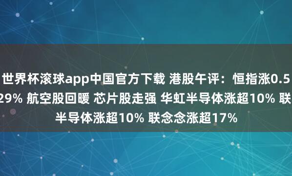 世界杯滚球app中国官方下载 港股午评:恒指涨0.54% 科指涨2.29% 航空股回暖 芯片股走强 华虹半导体涨超10% 联念念涨超17%