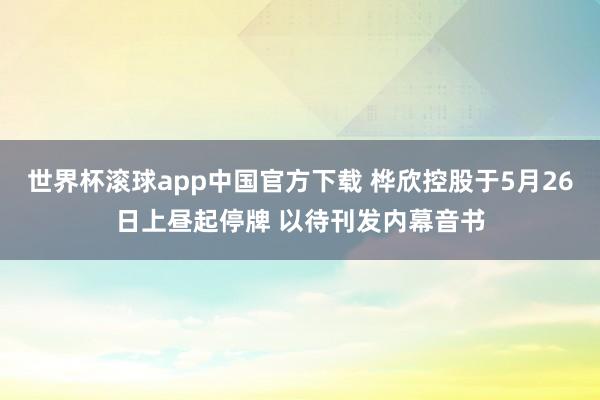 世界杯滚球app中国官方下载 桦欣控股于5月26日上昼起停牌 以待刊发内幕音书