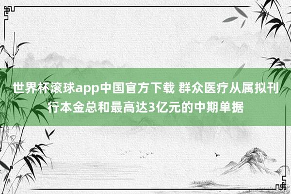 世界杯滚球app中国官方下载 群众医疗从属拟刊行本金总和最高达3亿元的中期单据