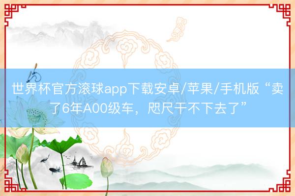 世界杯官方滚球app下载安卓/苹果/手机版 “卖了6年A00级车,咫尺干不下去了”